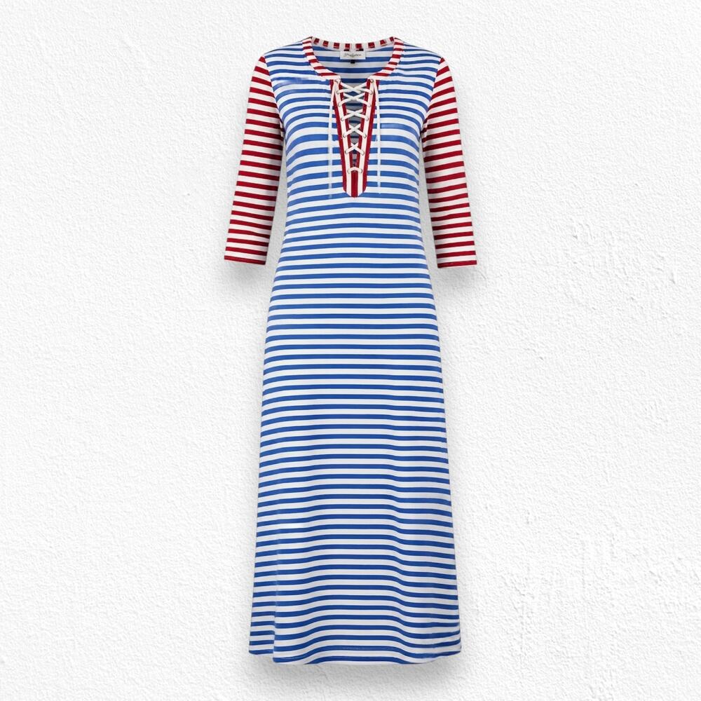 J.Crew Sammie Stripe Red Blue White Lace-Up Maxi Dress Size Small NWT G3607